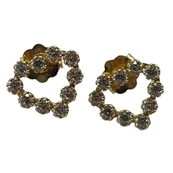 10K Gold Cubic Zirconia‎ Open Heart Post Earrings Love Sparkle Glam Date Night - Picture 1 of 5